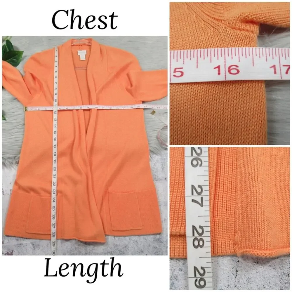 CHICO’S Orange Cotton Blend Open Front Lightweight Casual Cardigan Size Small